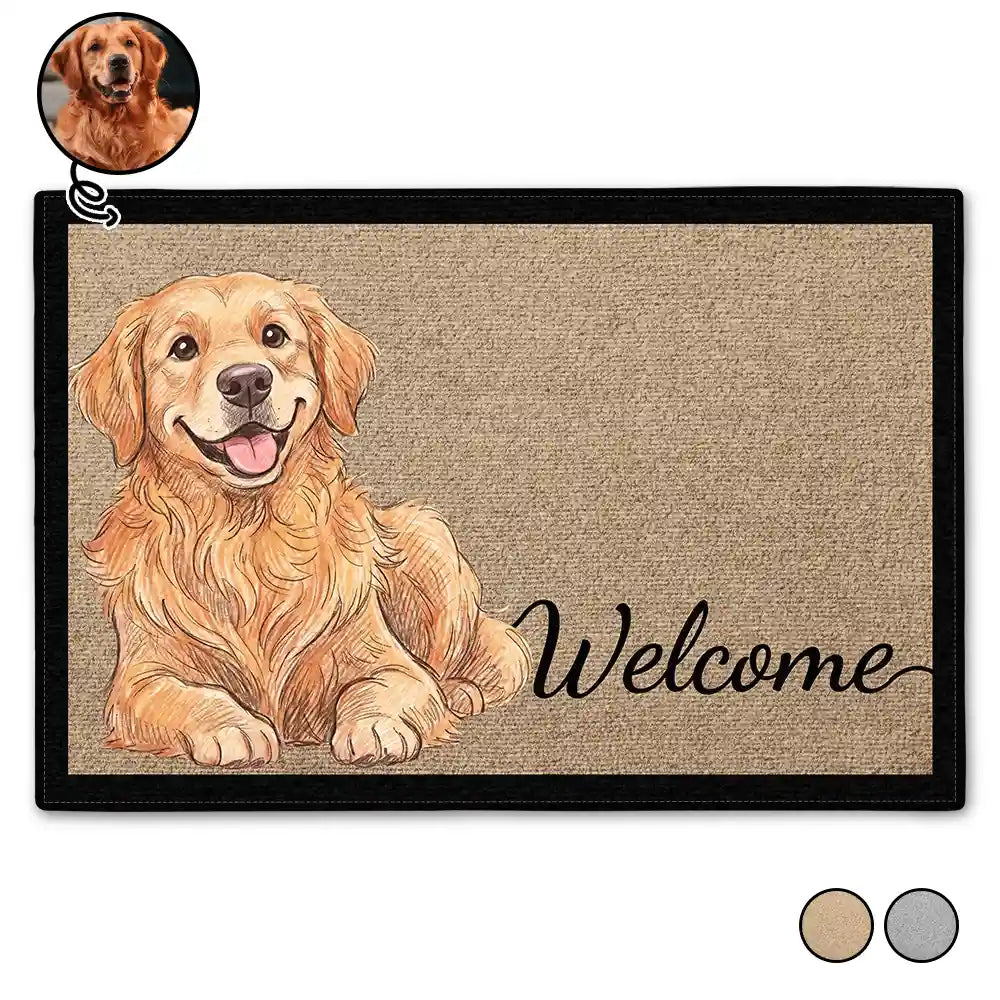 Custom Photo,Art Design,Pet Lovers,Top Market,Playful,Photo - Colored Pencil  - Custom Photo Colored Pencil Sketch Pet Dog Cat Portrait Welcome Home - Personalized Doormat