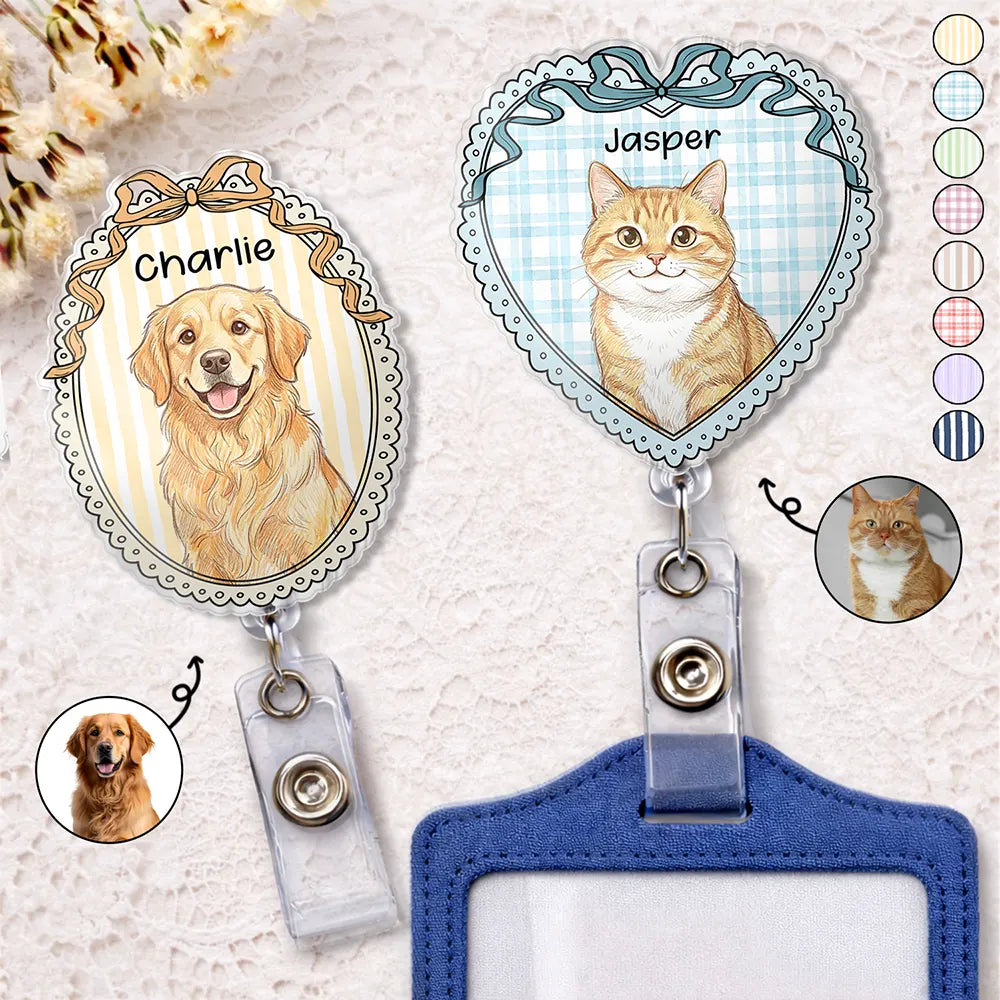 Custom Photo Colored Pencil Sketch Vintage Dog Cat Pet - Personalized Badge Reel