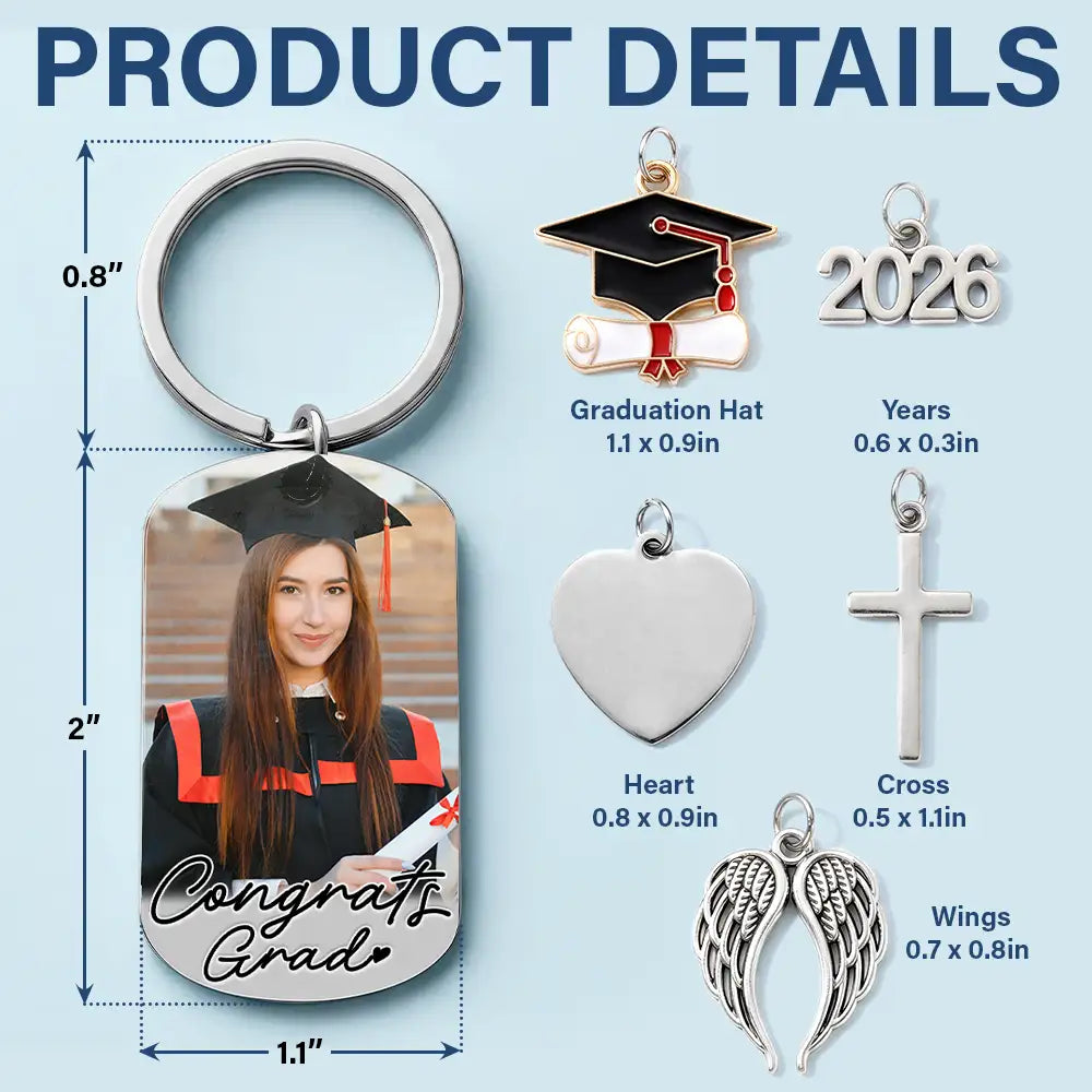 Graduation,Gift For Women,Gift For Men,Gift For Yourself,Non-Eng,Photo,Proud - Custom Photo Congrats Grad - Personalized Stainless Steel Keychain