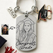 Graduation,Gift For Women,Gift For Men,Gift For Yourself,Non-Eng,Photo,Proud - Custom Photo Congrats Grad - Personalized Stainless Steel Keychain