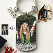 Graduation,Gift For Women,Gift For Men,Gift For Yourself,Non-Eng,Photo,Proud - Custom Photo Congrats Grad - Personalized Stainless Steel Keychain