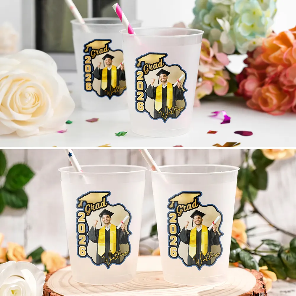 Graduation,Happy,Gift For Daughter,Gift For Son,Gift For Bestie,Gift For Yourself - Custom Photo Congrats Graduate - Personalized Frosted Cups