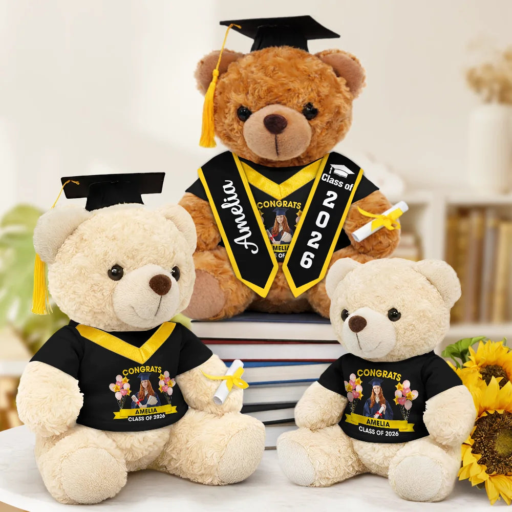 Graduation,Gift For Daughter,Dad - Daughters (Adult),Mom - Daughters (Adult),Happy,Dad - Sons,Gift For Son,Mom - Sons - Custom Photo Congrats Graduate - Personalized Teddy Bear