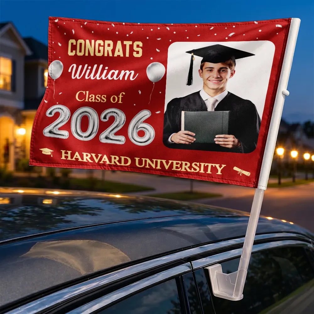 Happy,Graduation,Family,Custom Photo,Gift For Daughter,Gift For Grandkids - Custom Photo Congrats Proud Graduation Of The Class - Personalized Car Flag