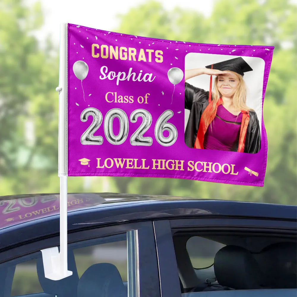 Happy,Graduation,Family,Custom Photo,Gift For Daughter,Gift For Grandkids - Custom Photo Congrats Proud Graduation Of The Class - Personalized Car Flag