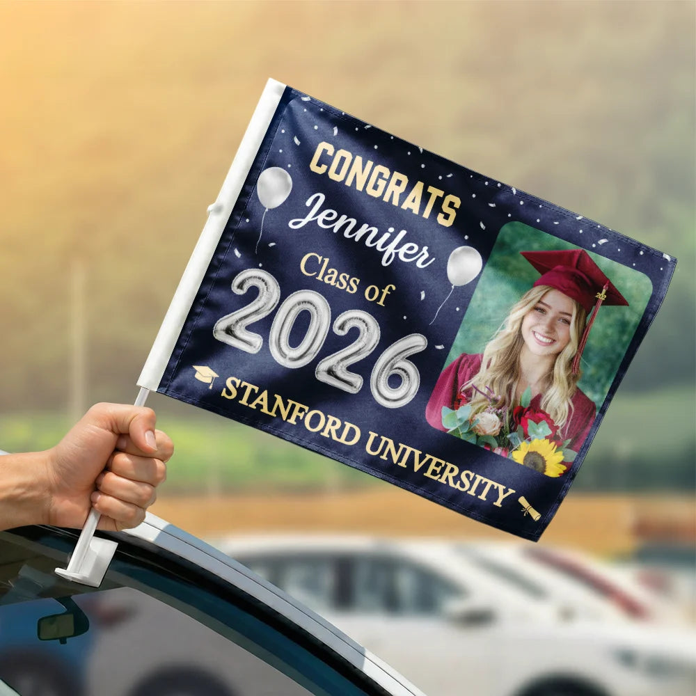Happy,Graduation,Family,Custom Photo,Gift For Daughter,Gift For Grandkids - Custom Photo Congrats Proud Graduation Of The Class - Personalized Car Flag