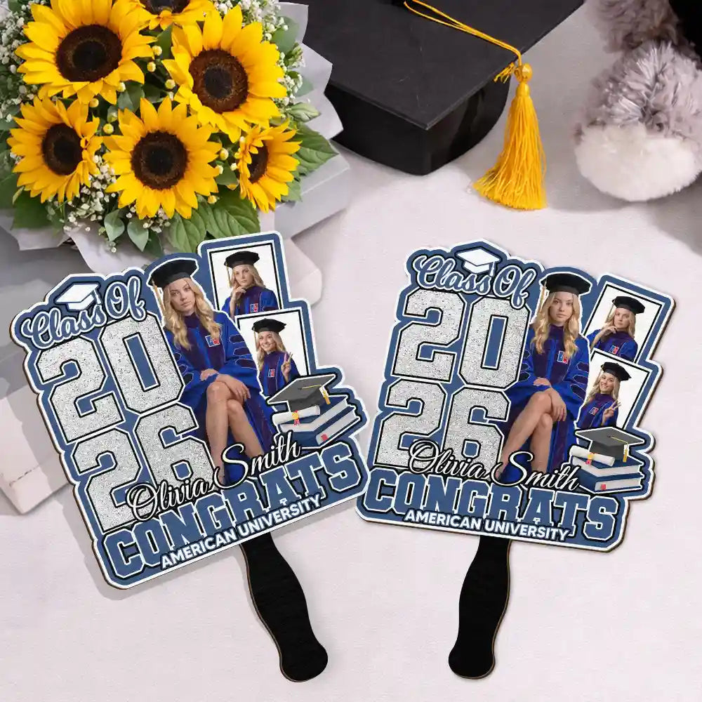 Graduation,Gift For Yourself,Gift For Women,Gift For Men,Gift For Daughter,Gift For Son,Gift For Sisters,Gift For Brothers,Gift For Bestie,Gift For Sibling,Happy - Custom Photo Congrats You Did It - Personalized Graduation Handheld Fan