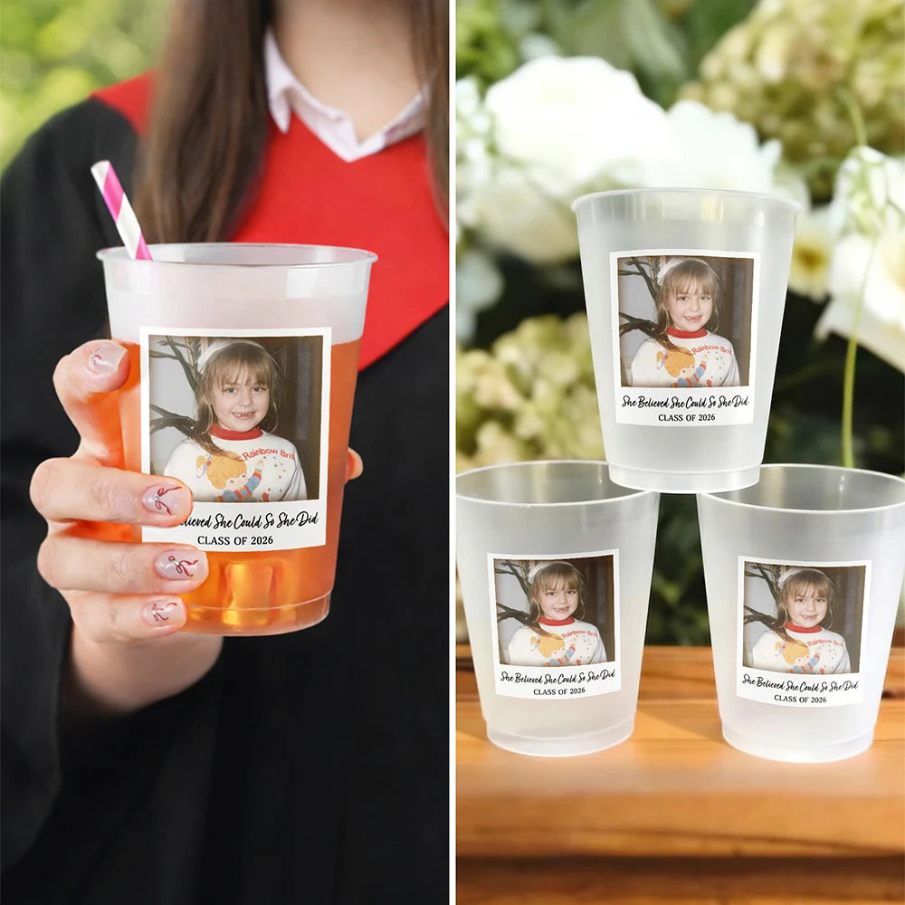 Gift For Women,Gift For Men,Graduation,Custom Photo,Happy,Gift For Yourself,Photo - Custom Photo Congratulations Graduate Vintage - Personalized Frosted Cups