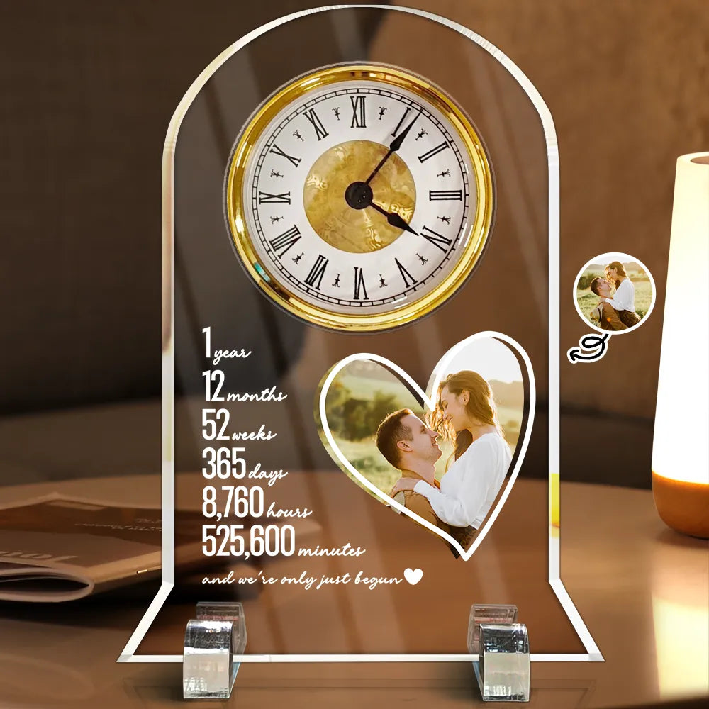 Gift For Couples, Old Couples, Custom Photo, Love - Custom Photo Couple Anniversary Counting Time Years Months Weeks - Personalized Acrylic Desk Clock