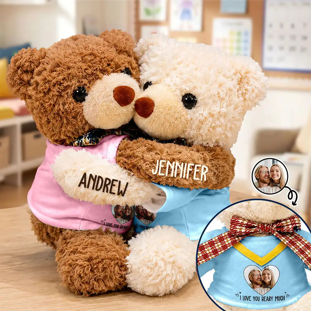 Custom Photo Couple I Love You Beary Much - Personalized Hugging Bear