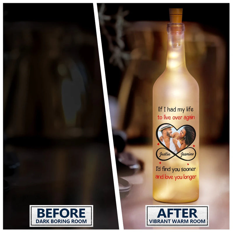 Gift For Couples,Old Couples,LGBT,Gift For Women,Gift For Men,Love,Gift For Wife,Gift For Husband,Gift For Boyfriend,Gift For Girlfriend,Custom Photo - Custom Photo Couple I'd Find You Sooner And Love You Longer - Personalized Bottle Light