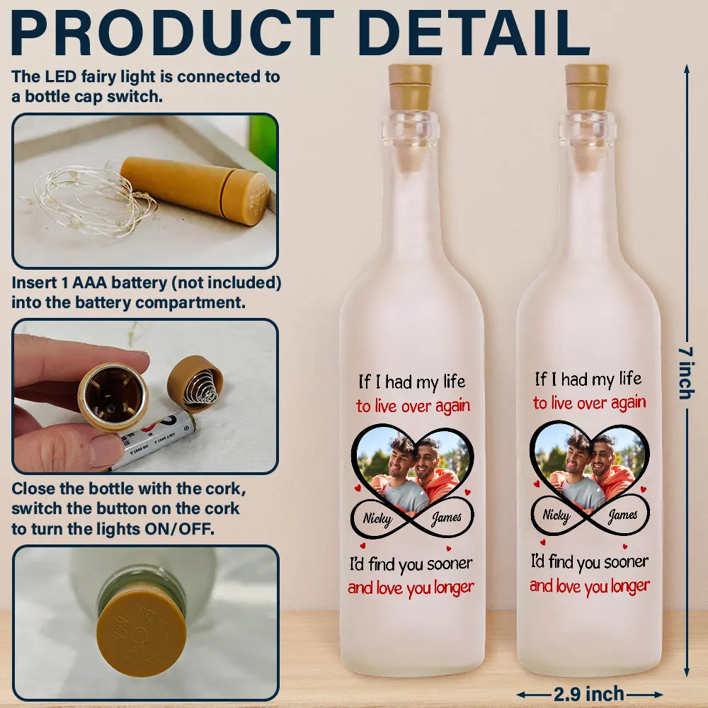 Gift For Couples,Old Couples,LGBT,Gift For Women,Gift For Men,Love,Gift For Wife,Gift For Husband,Gift For Boyfriend,Gift For Girlfriend,Custom Photo - Custom Photo Couple I'd Find You Sooner And Love You Longer - Personalized Bottle Light