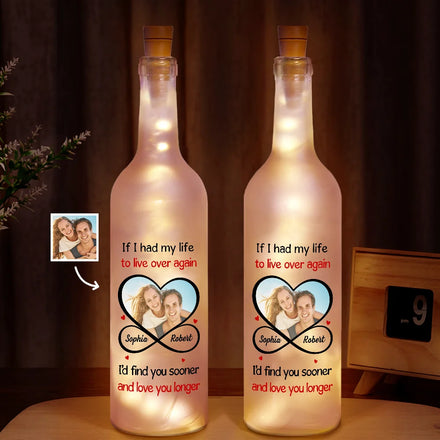 Custom Photo Couple I'd Find You Sooner And Love You Longer - Personalized Bottle Light
