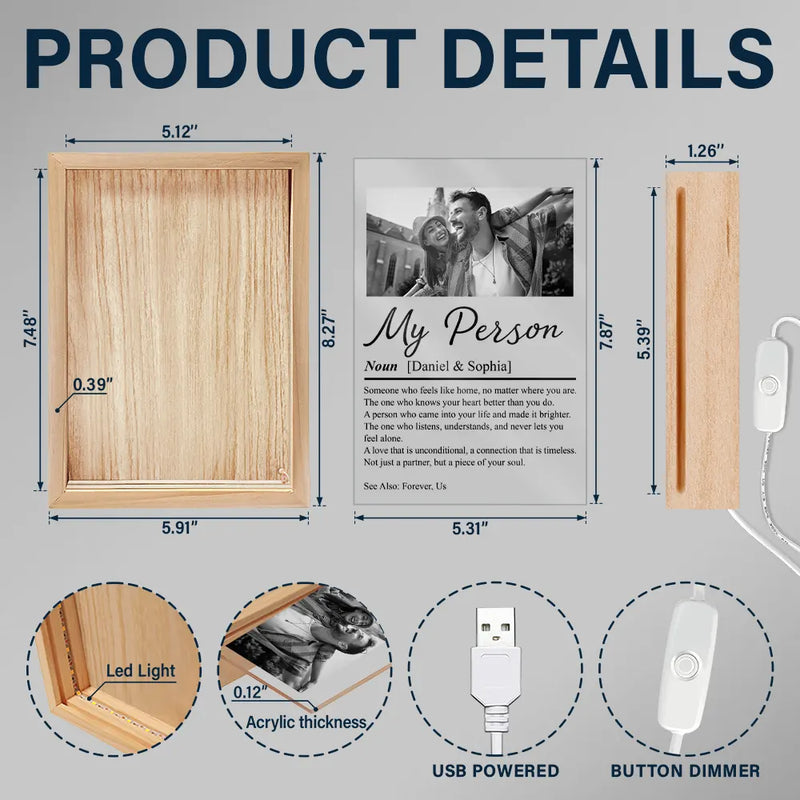 Custom Photo,Gift For Couples,LGBT,Old Couples,Gift For Women,Gift For Men,Gift For Husband,Gift For Wife,Gift For Boyfriend,Gift For Girlfriend,Love - Custom Photo Couple My Person - Personalized Picture Frame Light Box