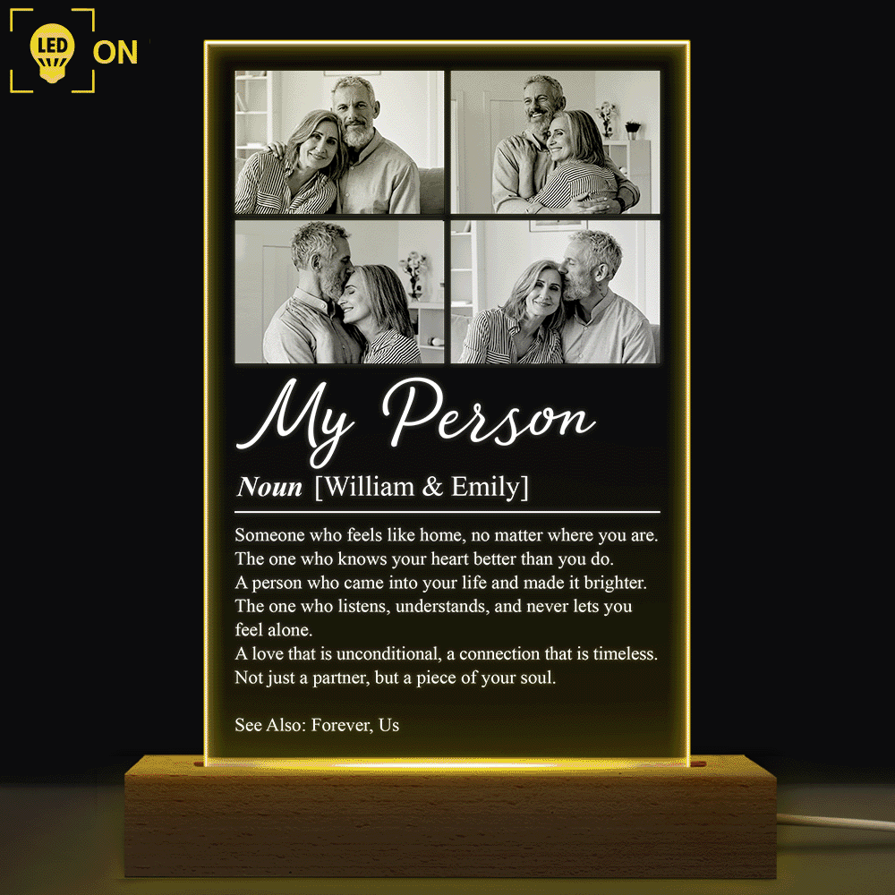 Custom Photo,Gift For Couples,LGBT,Old Couples,Gift For Women,Gift For Men,Gift For Husband,Gift For Wife,Gift For Boyfriend,Gift For Girlfriend,Love - Custom Photo Couple My Person Definition - Personalized 3D Led Light Wooden Base