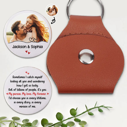 Custom Photo Couple My Person My Love My Forever - Personalized Leather Pocket Hug