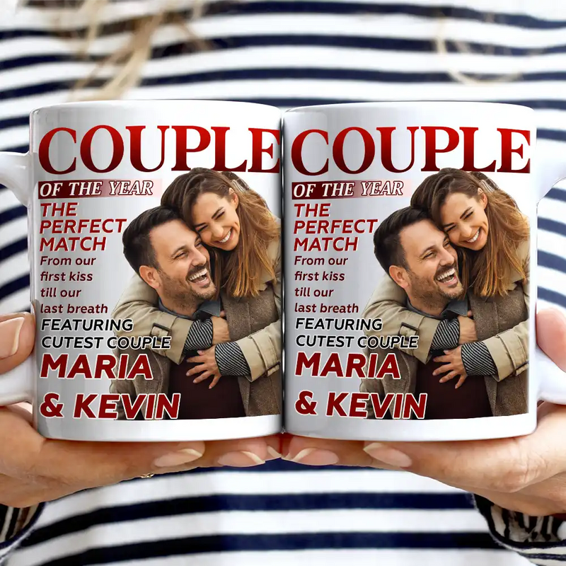 Gift For Couples, Old Couples, Gift For Husband, Gift For Wife, Love, Custom Photo - Custom Photo Couple Of The Year Magazine - Personalized Mug