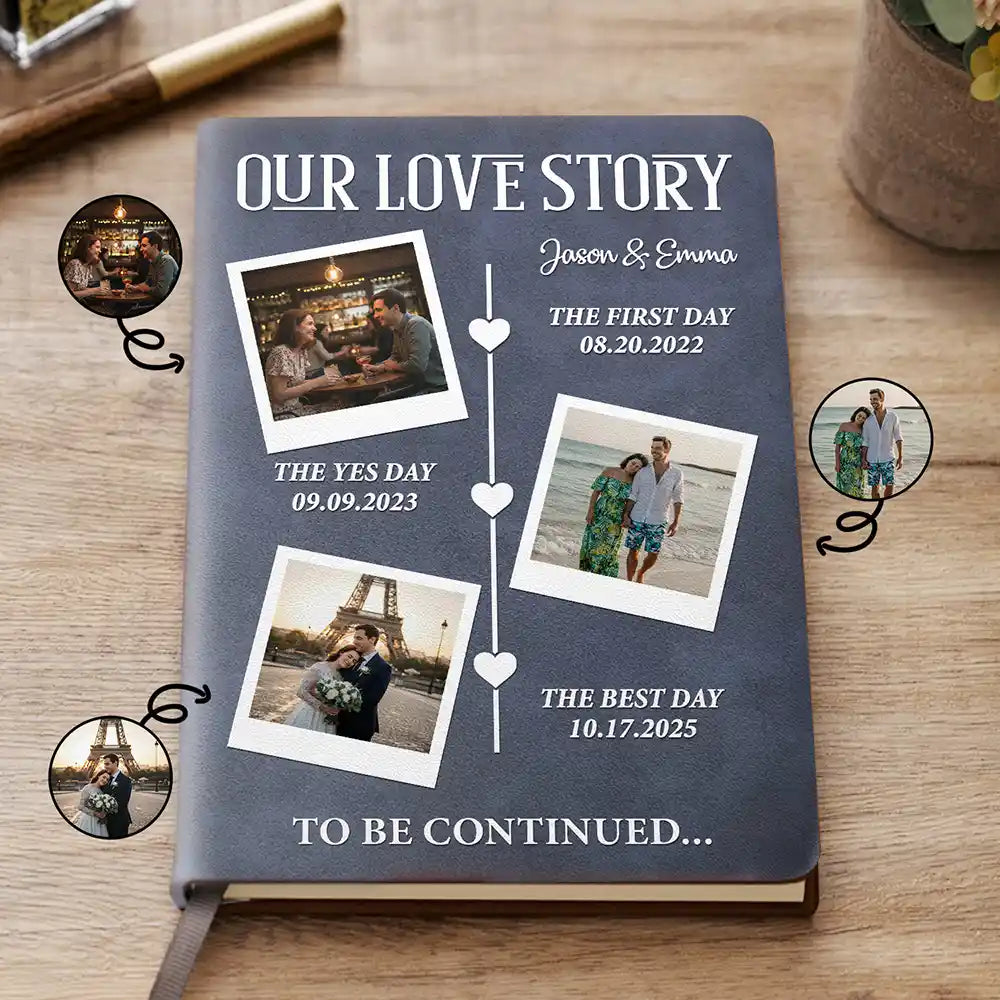 Custom Photo Couple Our Love Story To Be Continued - Personalized Leather Journal