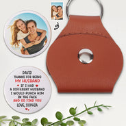 Gift For Couples, Gift For Husband, Love, Gift For Boyfriend - Custom Photo Couple Thanks For Being My Husband - Personalized Leather Pocket Hug