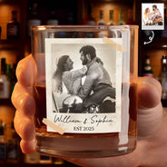 Gift For Couples,Old Couples,Gift For Husband,Gift For Wife,Gift For Boyfriend,Gift For Girlfriend,LGBT,Love - Custom Photo Couple Vintage Polaroid - Personalized Whiskey Glass