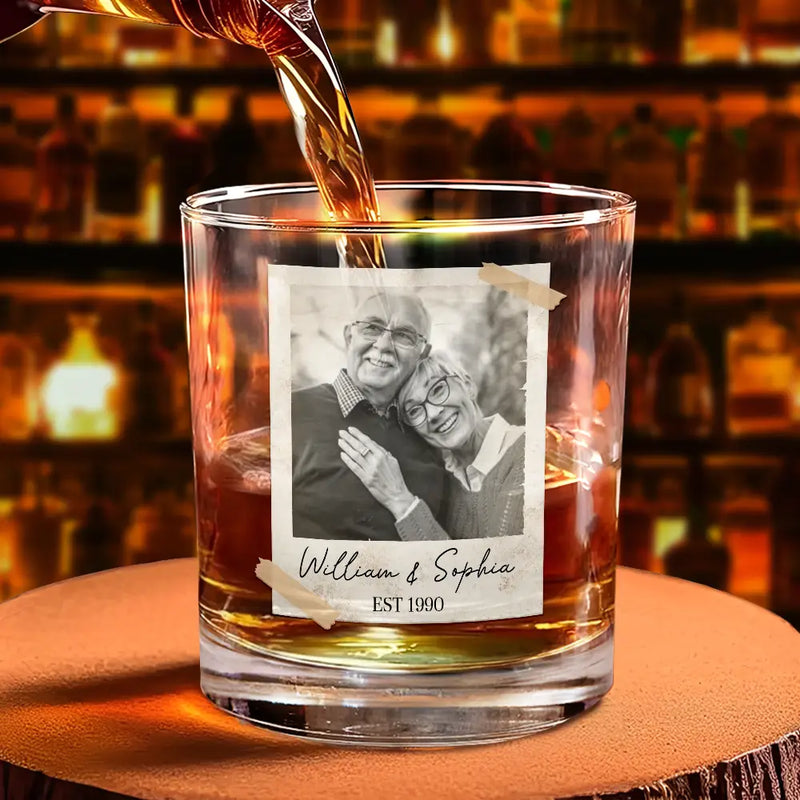 Gift For Couples,Old Couples,Gift For Husband,Gift For Wife,Gift For Boyfriend,Gift For Girlfriend,LGBT,Love - Custom Photo Couple Vintage Polaroid - Personalized Whiskey Glass