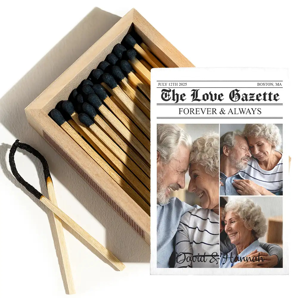 Gift For Couples,Old Couples,Wedding,Wedding Anniversary,Love - Custom Photo Couple Wedding Anniversary - Personalized Wooden Matchbox