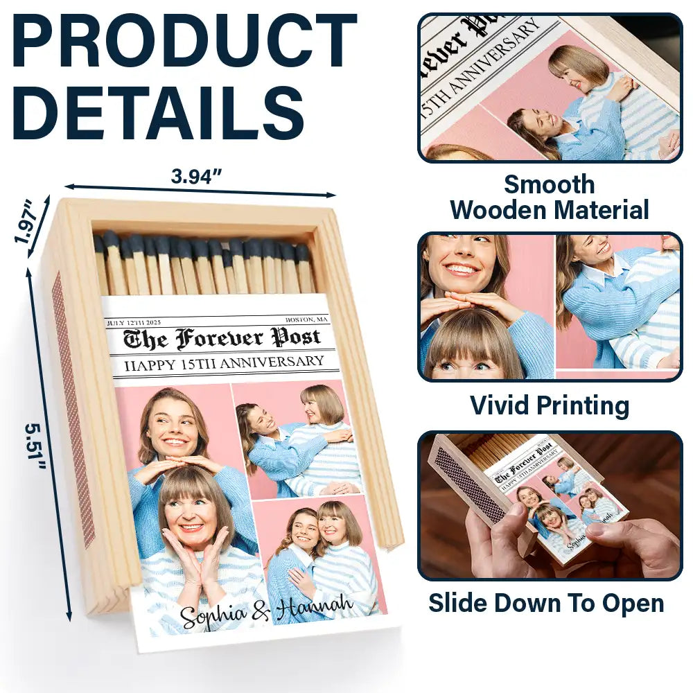 Gift For Couples,Old Couples,Wedding,Wedding Anniversary,Love - Custom Photo Couple Wedding Anniversary - Personalized Wooden Matchbox