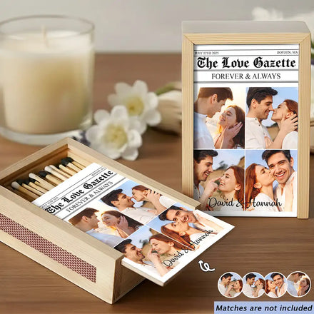 Custom Photo Couple Wedding Anniversary - Personalized Wooden Matchbox