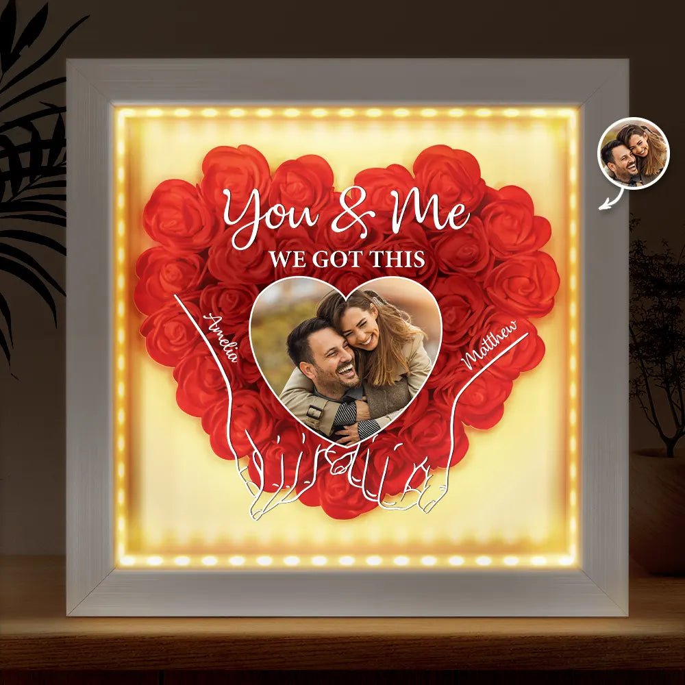 Custom Photo Couple You & Me We Got This - Personalized LED Light Flower Shadow Box