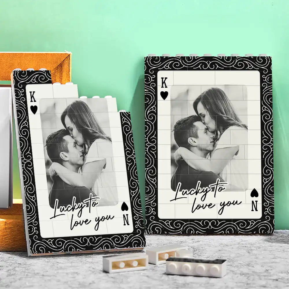 Custom Photo,Gift For Couples,Top Market,Romantic,Upload Full Photo - Custom Photo Couples How Lucky Are We - Personalized Vertical Rectangle Building Brick Blocks
