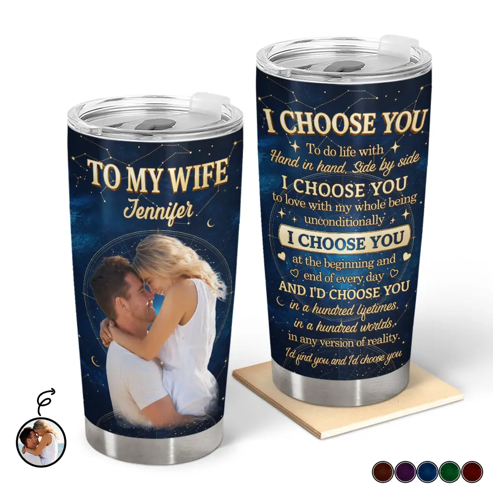 Gift For Couples, Married Couple, Custom Photo, Top Market, Romantic, Remove BG Photo - Custom Photo Couples I Choose You - Personalized Tumbler
