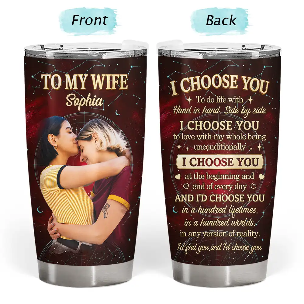 Gift For Couples, Married Couple, Custom Photo, Top Market, Romantic, Remove BG Photo - Custom Photo Couples I Choose You - Personalized Tumbler