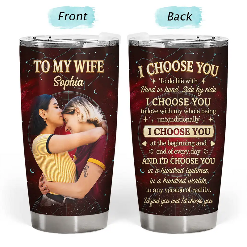 Gift For Couples, Married Couple, Custom Photo, Top Market, Romantic, Remove BG Photo - Custom Photo Couples I Choose You - Personalized Tumbler