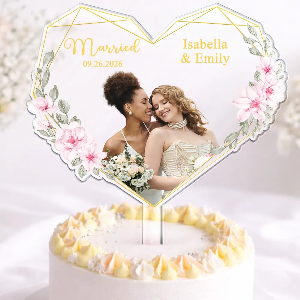 Custom Photo,Romantic,Gift For Couples,Wedding,Remove BG Photo - Custom Photo Couples Married Engaged - Personalized Acrylic Cake Topper