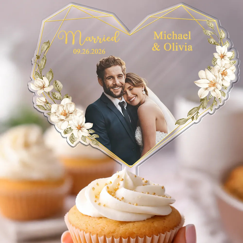 Custom Photo,Romantic,Gift For Couples,Wedding,Remove BG Photo - Custom Photo Couples Married Engaged - Personalized Acrylic Cake Topper