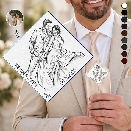 Custom Photo Couples Wedding Engaged Bachelor Party - Personalized Fabric Tie Patch