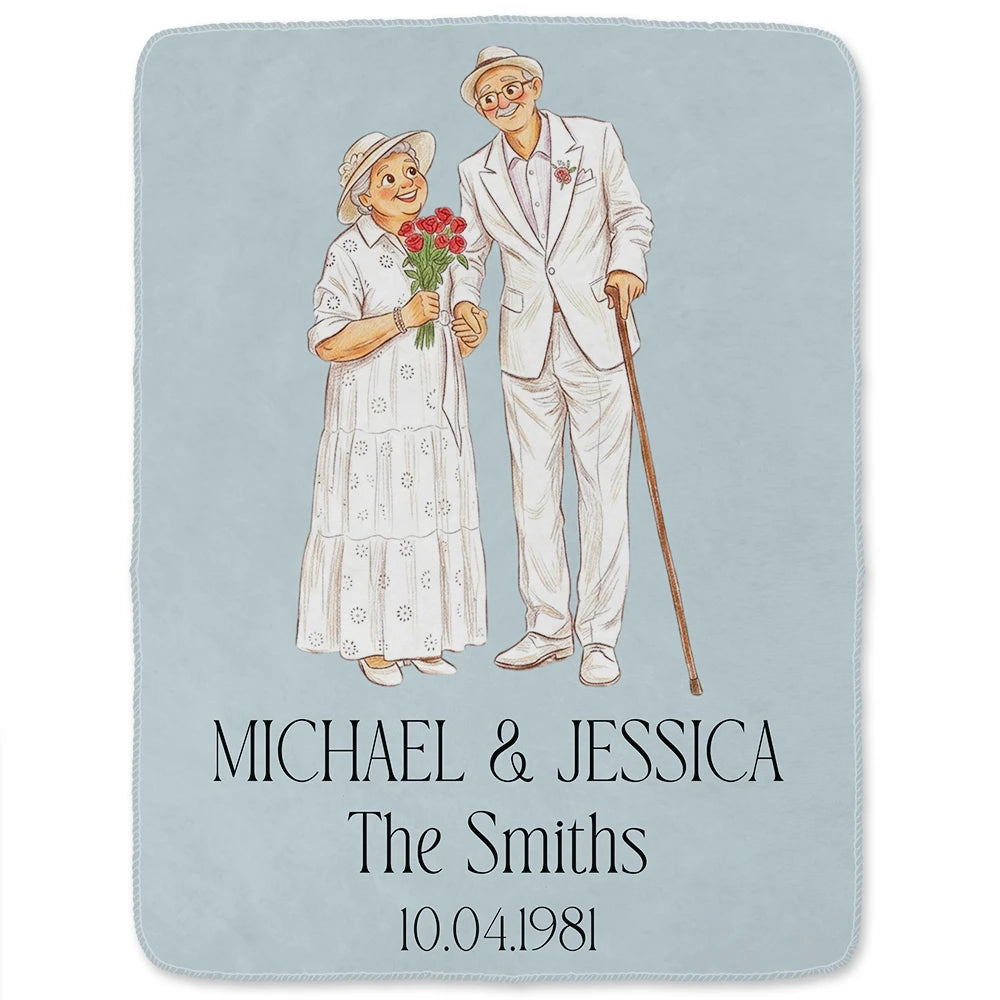 Gift For Couples, Married Couple, Custom Photo, Art Design, Wedding, Romantic, Photo - Pencil Sketch - Remove BG - Custom Photo Couples Wedding Engaged Bachelor Party - Personalized Fleece Blanket, Sherpa Blanket