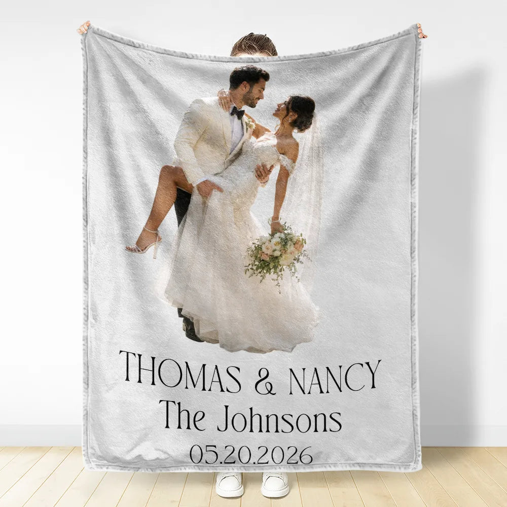 Gift For Couples, Married Couple, Custom Photo, Art Design, Wedding, Romantic, Photo - Pencil Sketch - Remove BG - Custom Photo Couples Wedding Engaged Bachelor Party - Personalized Fleece Blanket, Sherpa Blanket