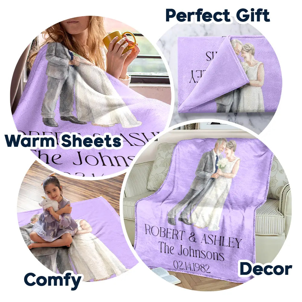 Gift For Couples, Married Couple, Custom Photo, Art Design, Wedding, Romantic, Photo - Pencil Sketch - Remove BG - Custom Photo Couples Wedding Engaged Bachelor Party - Personalized Fleece Blanket, Sherpa Blanket
