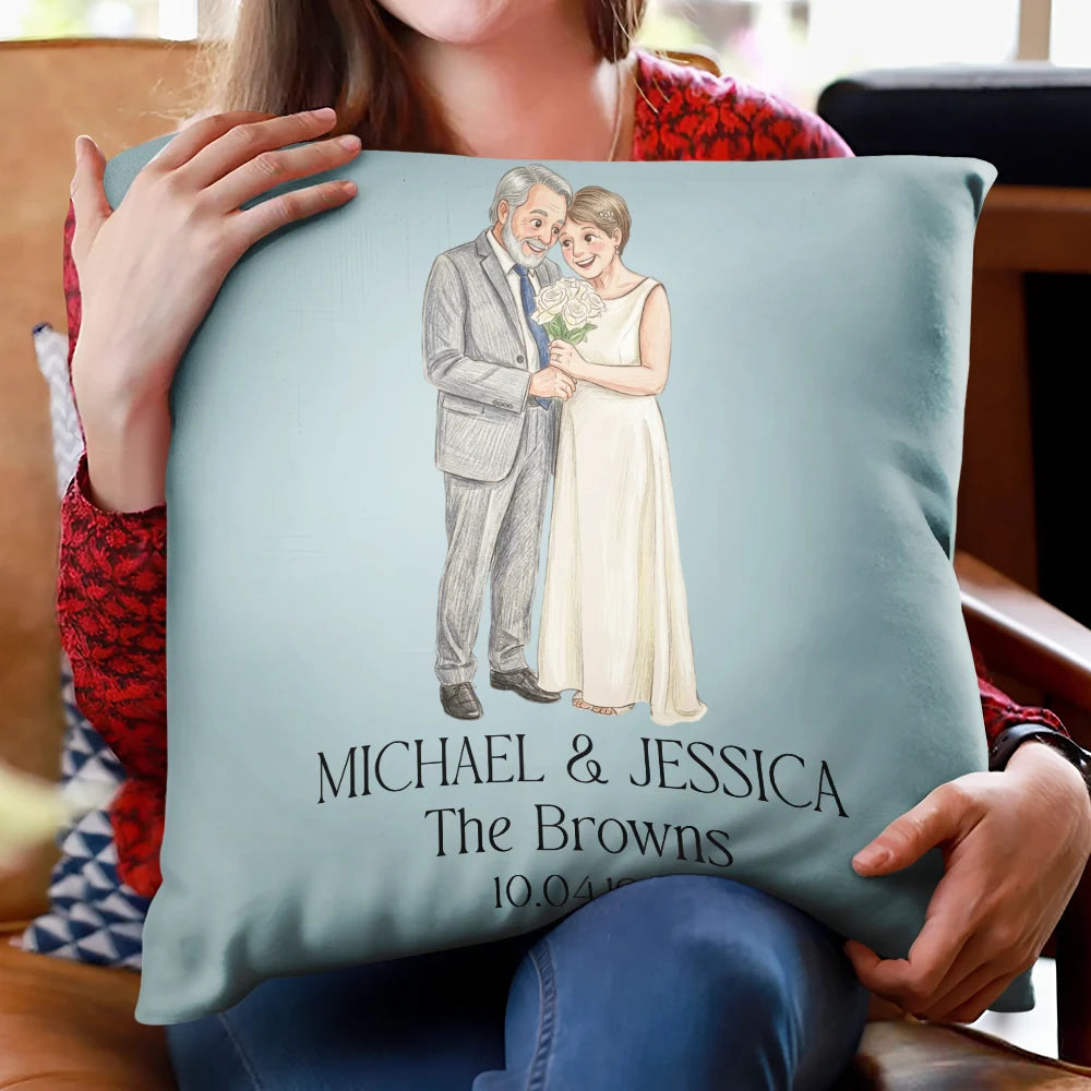 Gift For Couples, Married Couple, Custom Photo, Art Design, Wedding, Romantic, Photo - Pencil Sketch - Remove BG - Custom Photo Couples Wedding Engaged Bachelor Party - Personalized Pillow