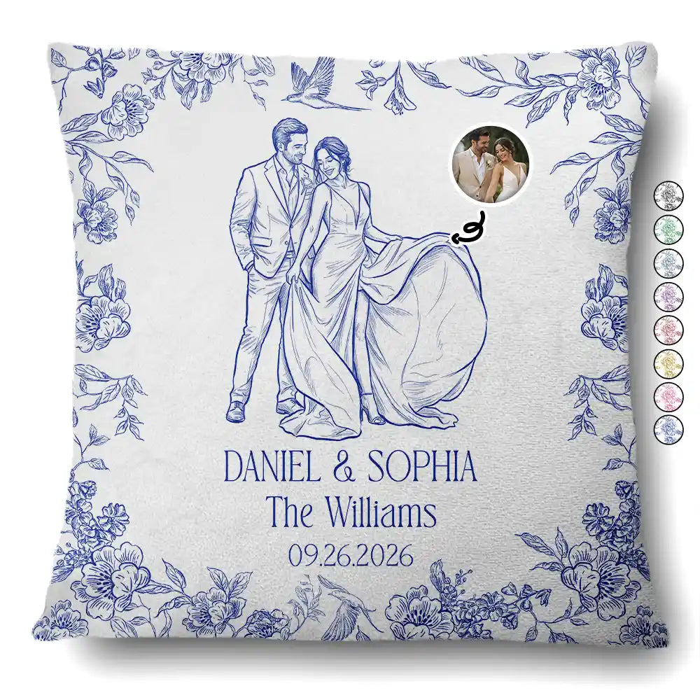 Gift For Couples, Married Couple, Custom Photo, Art Design, Wedding, Romantic, Photo - Pencil Sketch - Remove BG - Custom Photo Couples Wedding Engaged Bachelor Party - Personalized Pillow