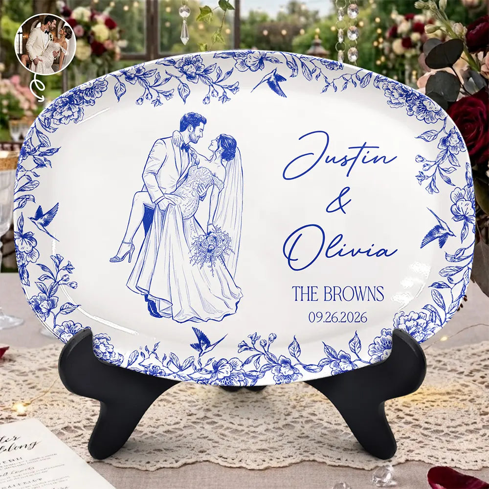 Gift For Couples, Married Couple, Custom Photo, Art Design, Wedding, Romantic, Photo - Pencil Sketch - Remove BG - Custom Photo Couples Wedding Engaged Bachelor Party - Personalized Plate