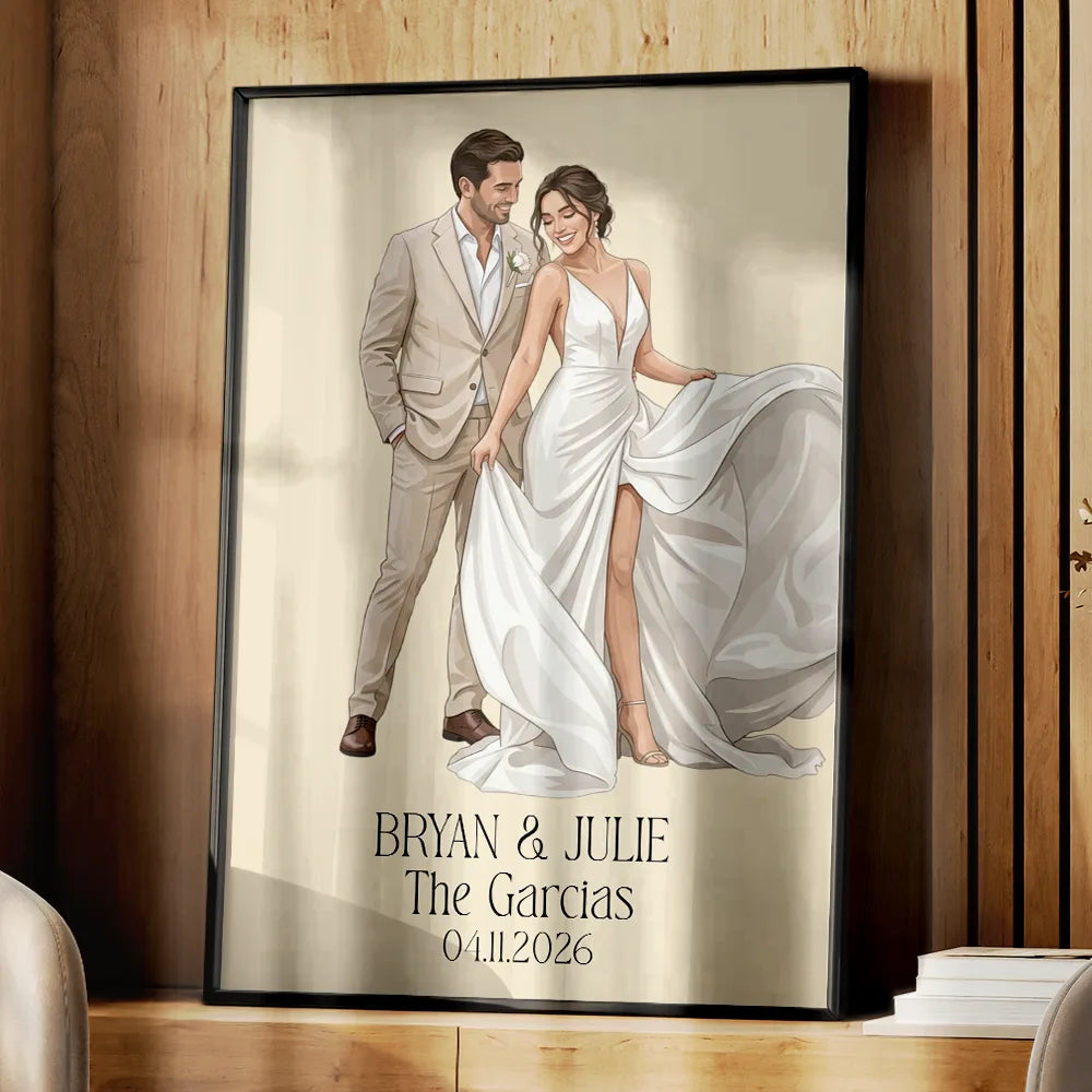 Gift For Couples, Married Couple, Custom Photo, Art Design, Wedding, Romantic, Photo - Pencil Sketch - Remove BG - Custom Photo Couples Wedding Engaged Bachelor Party - Personalized Poster