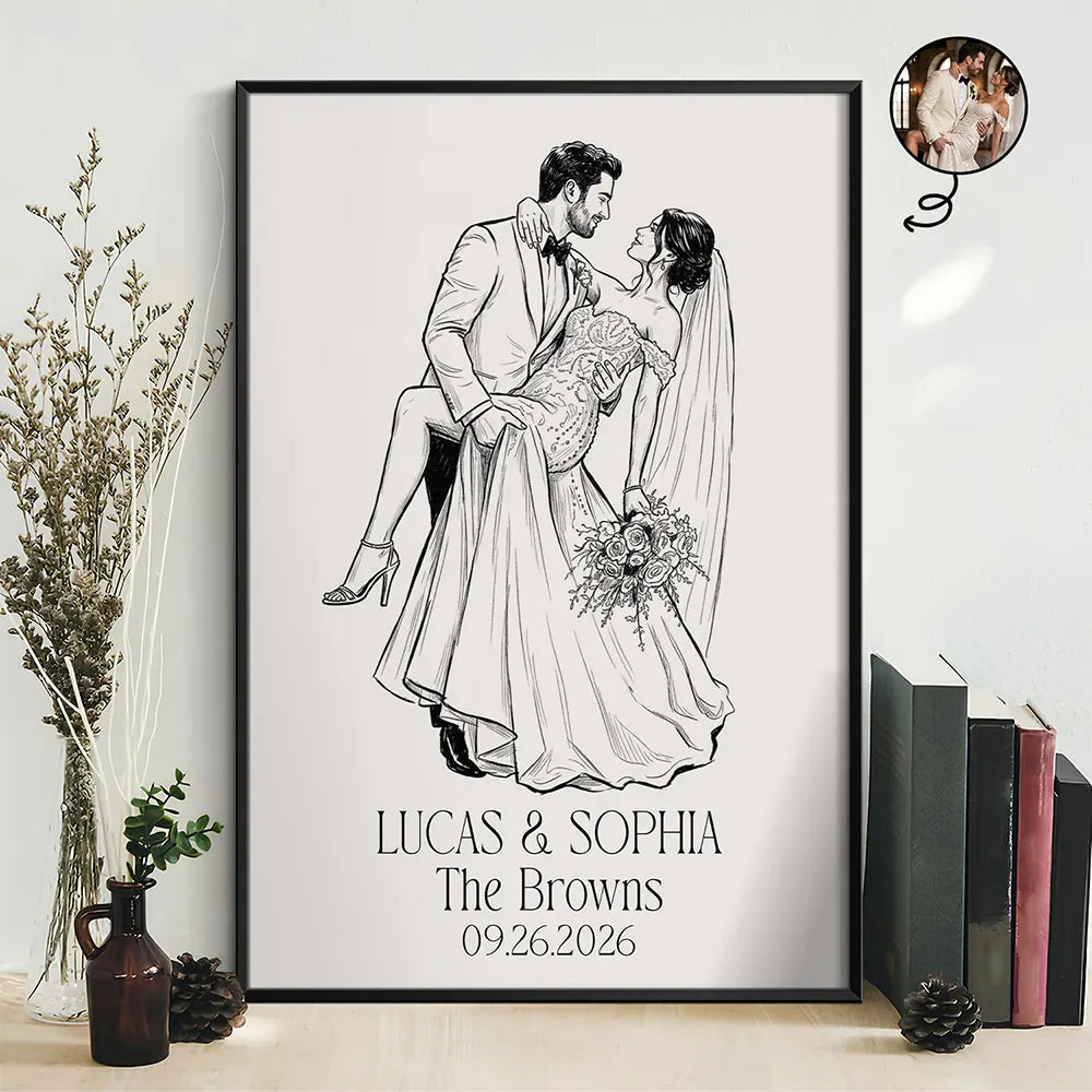 Gift For Couples, Married Couple, Custom Photo, Art Design, Wedding, Romantic, Photo - Pencil Sketch - Remove BG - Custom Photo Couples Wedding Engaged Bachelor Party - Personalized Poster