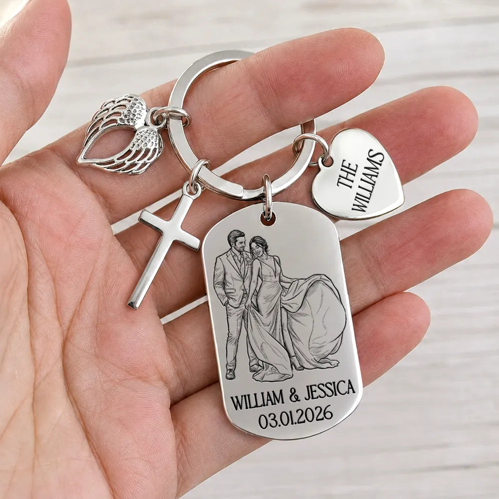 Gift For Couples, Married Couple, Custom Photo, Romantic, Remove BG Photo - Custom Photo Couples Wedding Engaged Bachelor Party - Personalized Stainless Steel Keychain