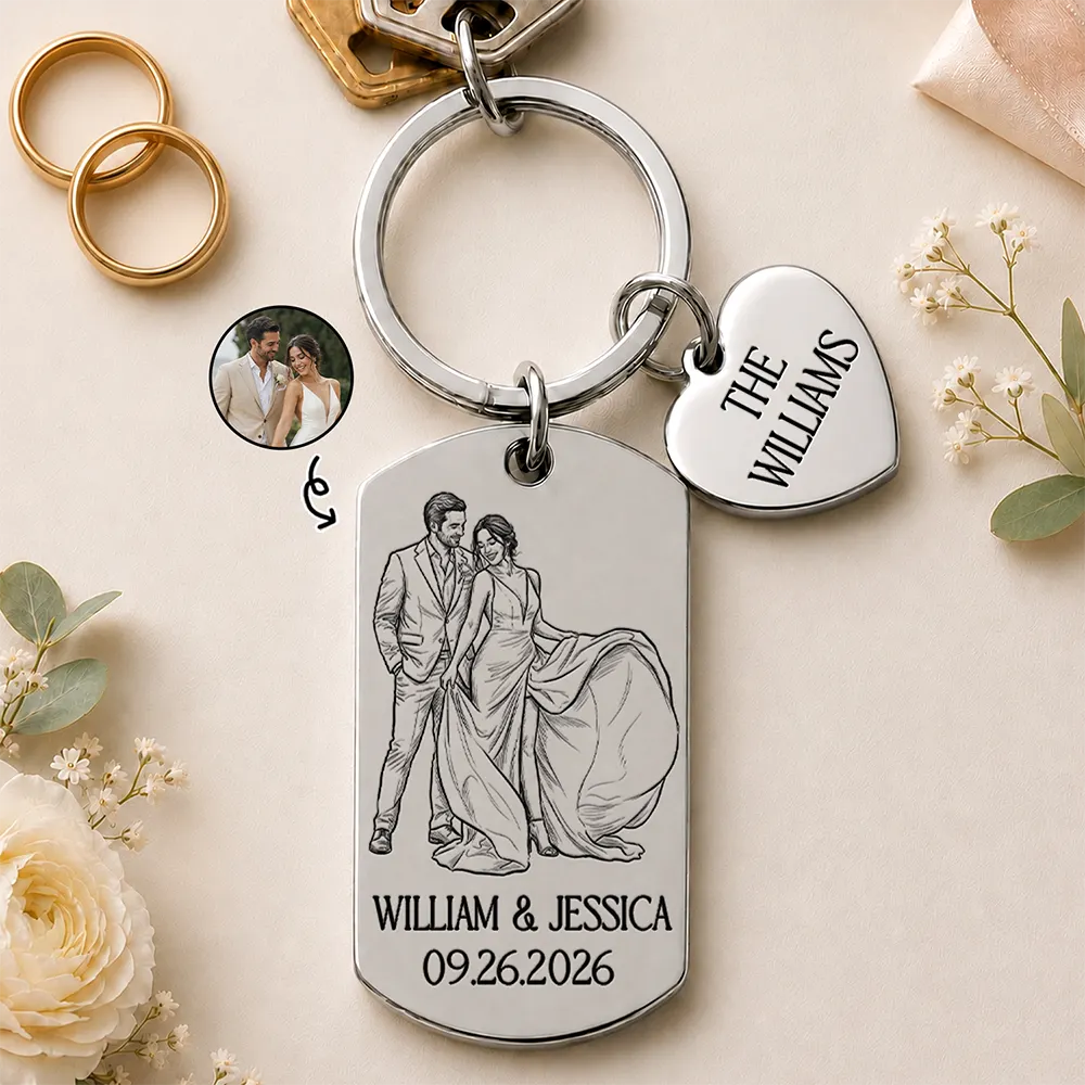 Gift For Couples, Married Couple, Custom Photo, Romantic, Remove BG Photo - Custom Photo Couples Wedding Engaged Bachelor Party - Personalized Stainless Steel Keychain