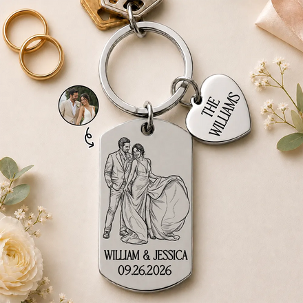Custom Photo Couples Wedding Engaged Bachelor Party - Personalized Stainless Steel Keychain