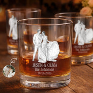 Gift For Couples, Married Couple, Custom Photo, Art Design, Wedding, Romantic, Photo - Pencil Sketch - White BG - Custom Photo Couples Wedding Engaged Bachelor Party - Personalized Whiskey Glass