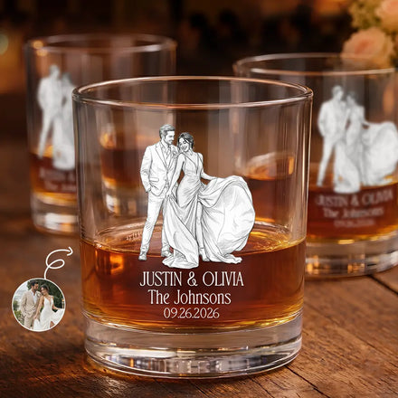 Custom Photo Couples Wedding Engaged Bachelor Party - Personalized Whiskey Glass