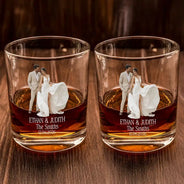 Gift For Couples, Married Couple, Custom Photo, Art Design, Wedding, Romantic, Photo - Pencil Sketch - White BG - Custom Photo Couples Wedding Engaged Bachelor Party - Personalized Whiskey Glass